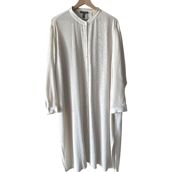 Eileen Fisher Accordion Silk Jacquard Mandarin Collar Long Shirt in Bone Size 2X - Picture 4 of 13